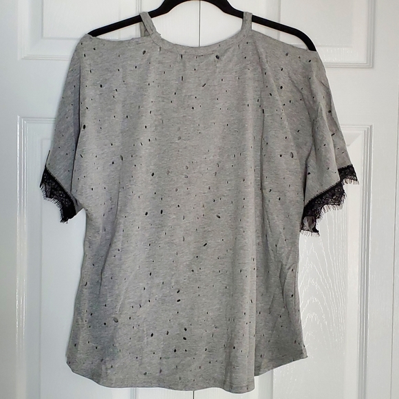 Francesca's Blue Rain Unicorn Cold Shoulder Top - Picture 3 of 6